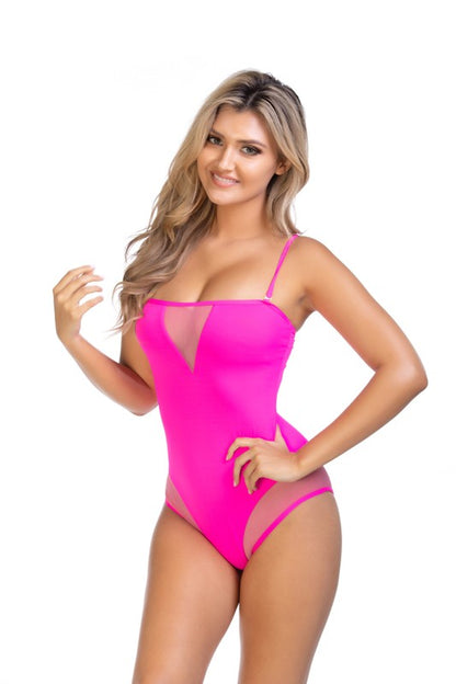 Women's Mesh Neon Pink One Piece Nylon Spandex Size S-L