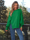 Blueberi B Women's  Slit Round Neck Long Sleeve Sweatshirt Rayon Polyester Size S-2XL