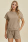 Double Take Women’s Full Size Texture Short Sleeve Top and Shorts Set Polyester Elastane Size S-3XL