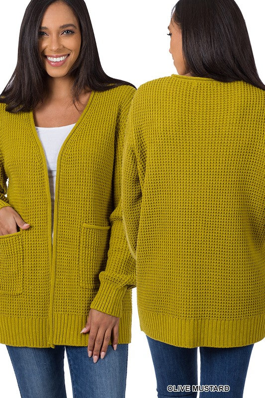 Zenana Clothing Low Gauge Waffle Open Cardigan Sweater