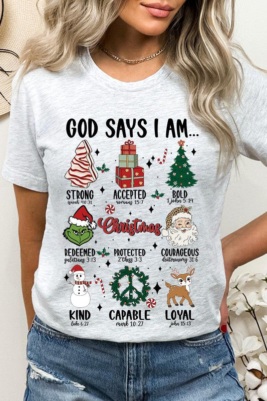 God Says I Am Christmas Short Sleeve Tee Shirt Top