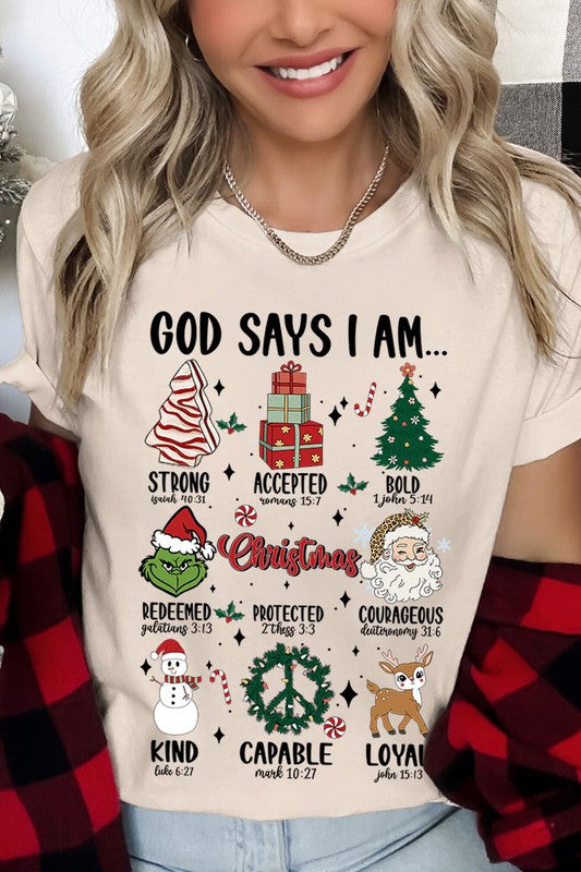 God Says I Am Christmas Short Sleeve Tee Shirt Top