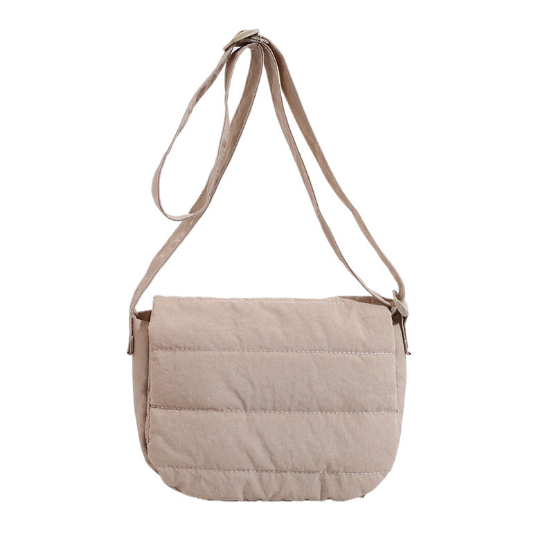 Afton Quilted Puffer Easy-Wipe Nylon Foldover Crossbody Bag with Magnetic Clasp | Almond, Black, Gray, Olive