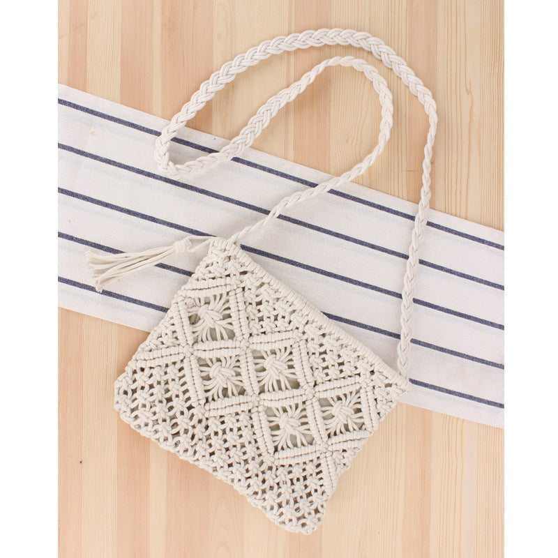 Giana Cotton Macrame Woven Crossbody Bag with Tassel