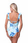 Women's Blue Floral Ruffle Trim One Piece Swimwear Nylon Spandex Size S-L