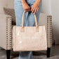 Kate Laminated City Tote | Vegan Leather & PVC, Canvas Handles | 14.5 x 5 x 11 in