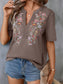 Blueberi B Women's Embroidered Notched Short Sleeve T-Shirt Polyester Elastane Size S-2XL