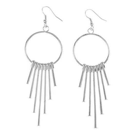 Brushed Metal Hoop Dangle Earrings