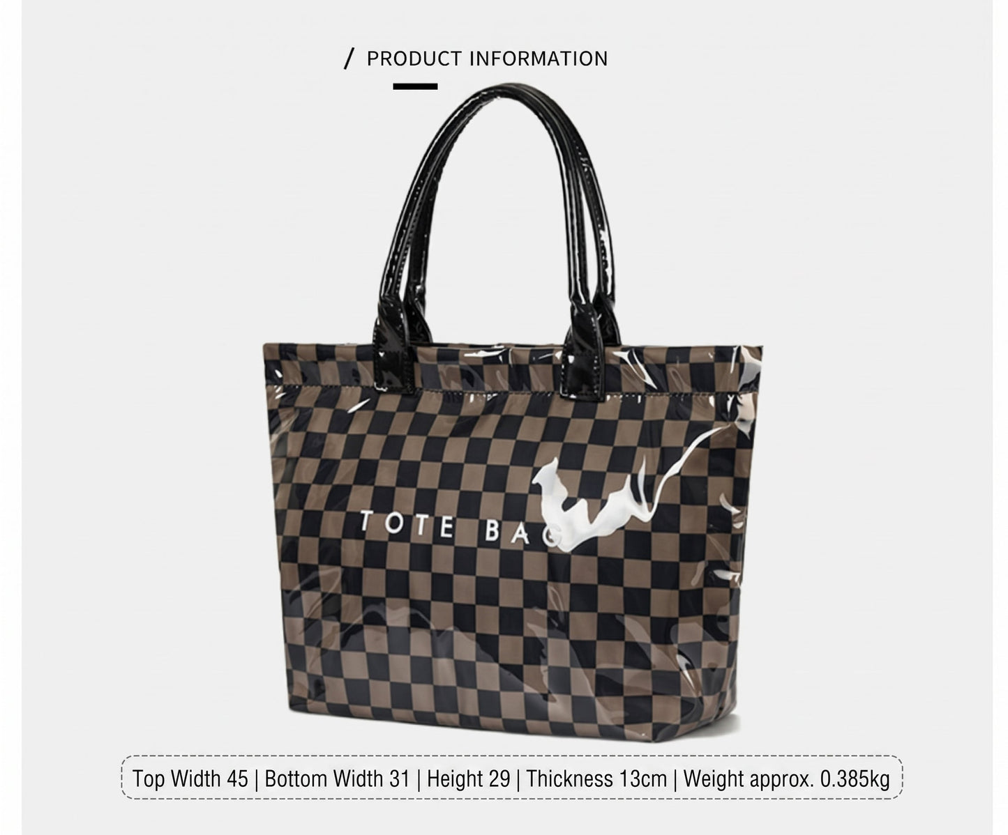 Blueberi B Charly Checkered Tote | Nylon & Laminated PVC | 12.5 x 5 x 13.5 in; 17 in Top