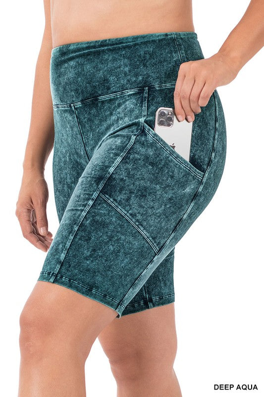 Zenana Clothing Plus Size Mineral Wash Wide Waistband Pocket Leggings