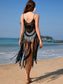Blueberi B Women's Fringe Openwork Spaghetti Strap Swimsuit Cover-Up Acrylic Size S-XL