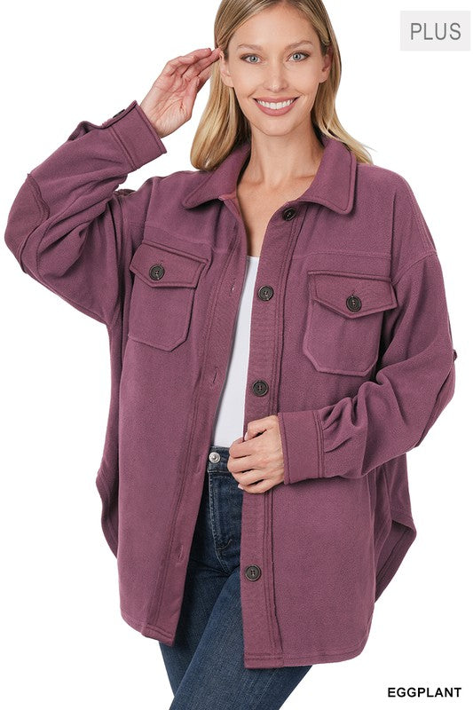 Zenana Clothing Plus Oversized Basic Fleece Long Sleeve Shacket