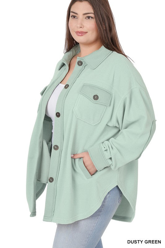 Zenana Clothing Plus Oversized Basic Fleece Long Sleeve Shacket