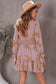 Blueberi B Women’s Floral Deep V Long Flounce Sleeve Mini Dress Polyester Spandex Size S-XL