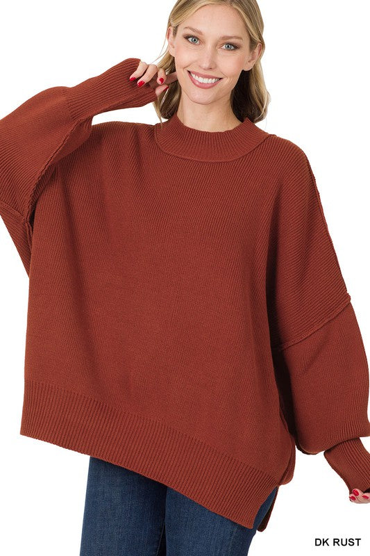 Zenana Clothing Long Sleeve Side Slit Oversized Sweater