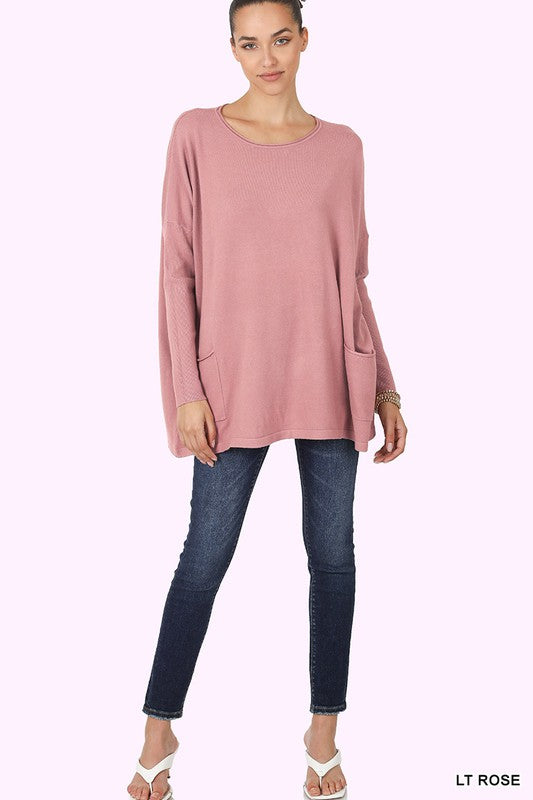 Zenana Clothing Oversized Front Pocket Sweater
