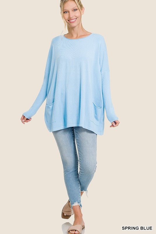 Zenana Clothing Oversized Front Pocket Sweater