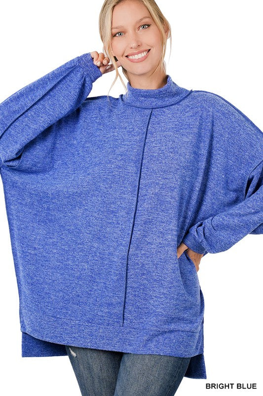 Zenana Clothing Brushed Melange Long Sleeve Hacci Mock Neck Sweater