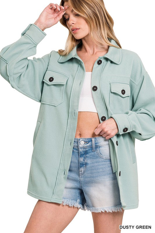 Zenana Clothing Oversized Basic Fleece Shacket
