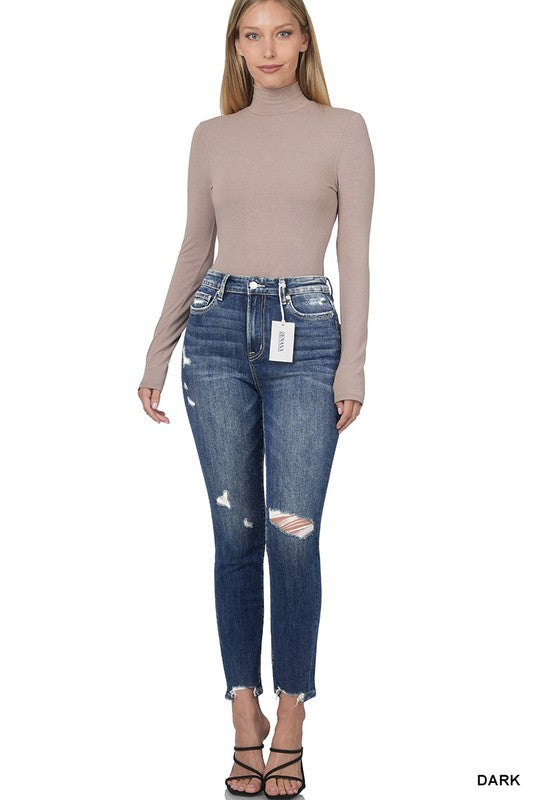 Zenana Clothing Distressed Hem  Skinny Denim Jeans