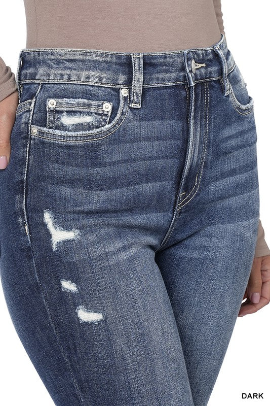Zenana Clothing Distressed Hem  Skinny Denim Jeans