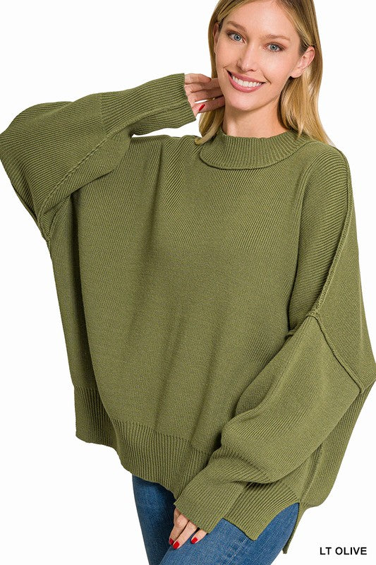 Zenana Clothing Side Slit Oversized Sweater