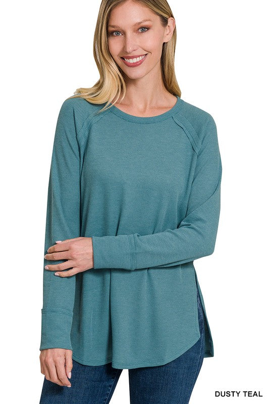 Zenana Clothing Melage Baby Waffle Long Sleeve Top