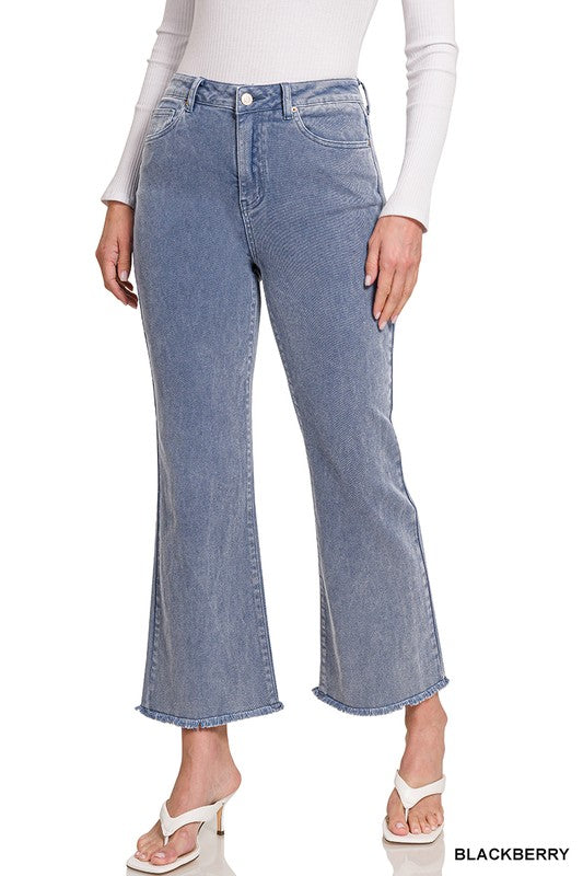 Zenana Clothing High Waist Frayed Hem Washed Bootcut Jeans