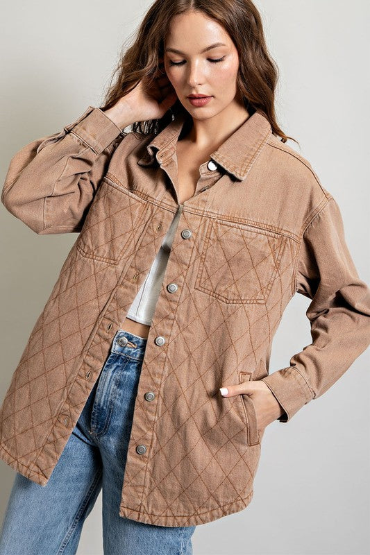 Quilted Long Sleeve  Button Down Jacket