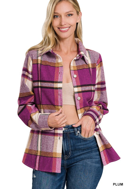 Zenana Clothing Yarn Dyed Plaid Shacket