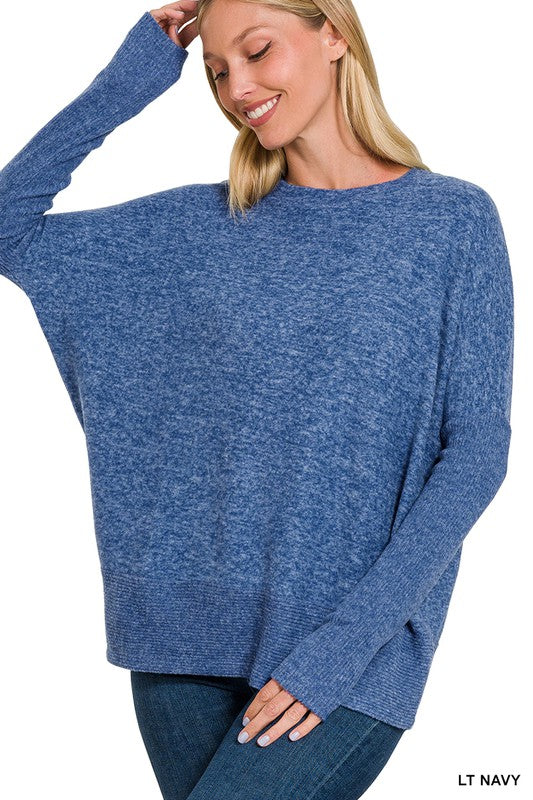 Zenana Clothing Brushed Melange Hacci Dolman Sleeve Sweater