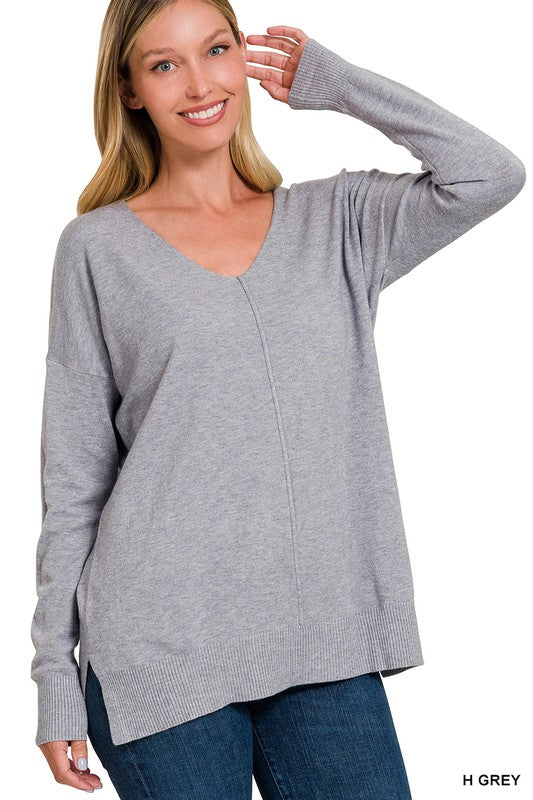 Zenana Clothing Garment Dyed Front Seam Sweater