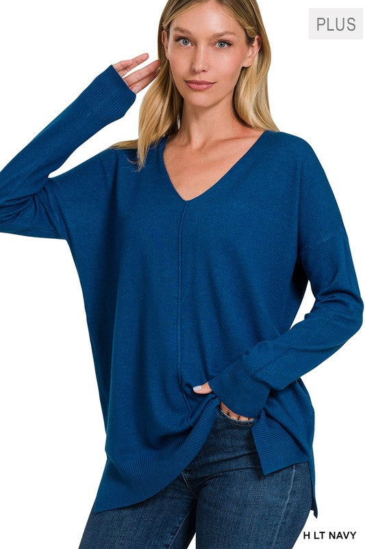 Zenana Clothing Plus Size Garmet Dyed Front Seam Sweater