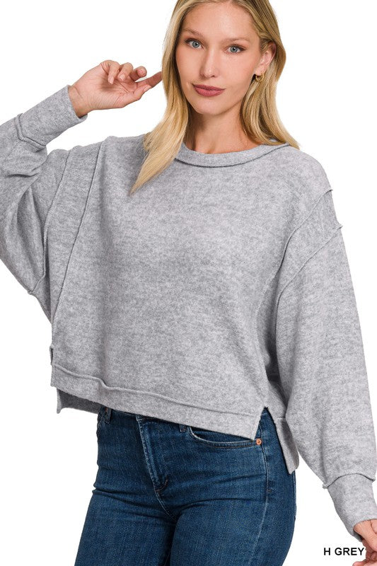 Zenana Clothing Brushed Mélange Hacci Oversized Sweater