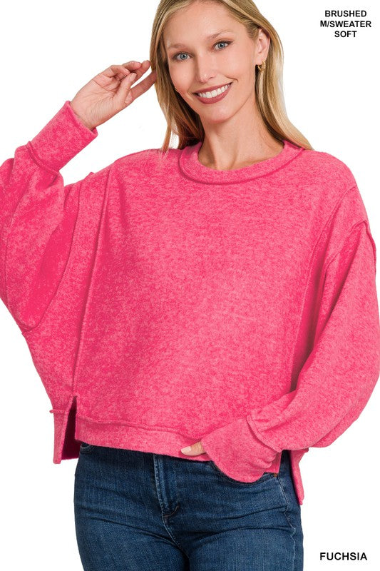 Zenana Clothing Brushed Mélange Hacci Oversized Sweater