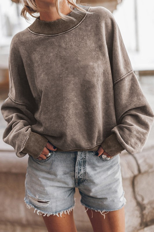 Mineral Washed Acid dye Long Sleeve Sweatshirt Pullover Top