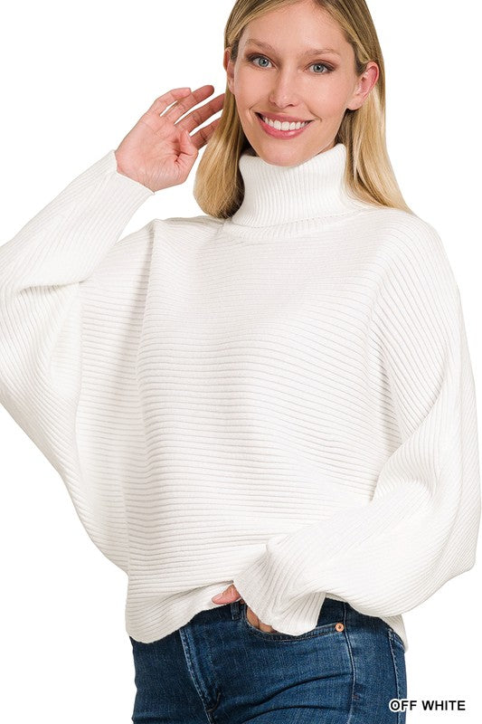 Zenana Clothing Viscose Dolman Sleeve Turtleneck Sweater