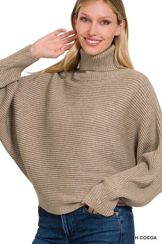Zenana Clothing Viscose Dolman Sleeve Turtleneck Sweater
