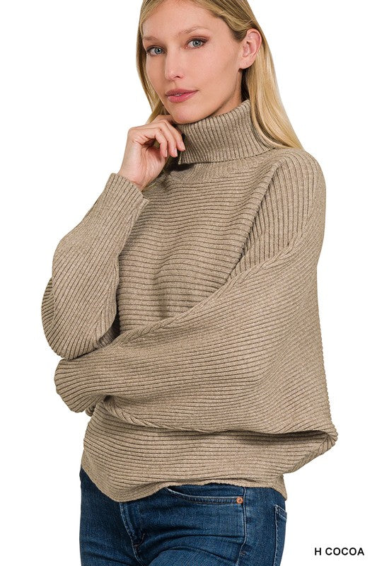 Zenana Clothing Viscose Dolman Sleeve Turtleneck Sweater