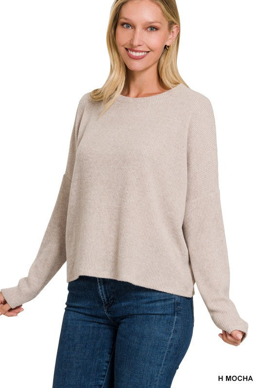 Zenana Clothing Ribbed Dolman Long Sleeve Sweater