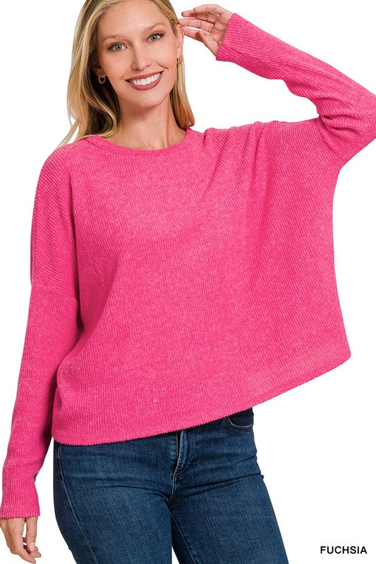 Zenana Clothing Ribbed Dolman Long Sleeve Sweater