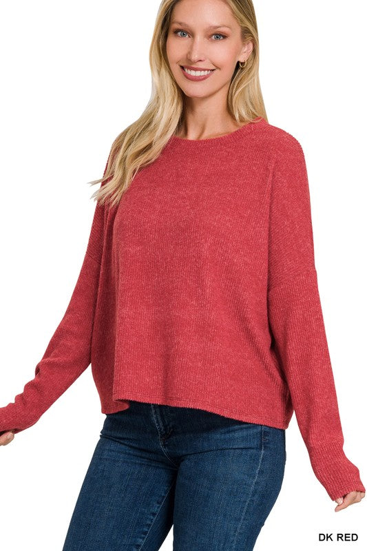 Zenana Clothing Ribbed Dolman Long Sleeve Sweater