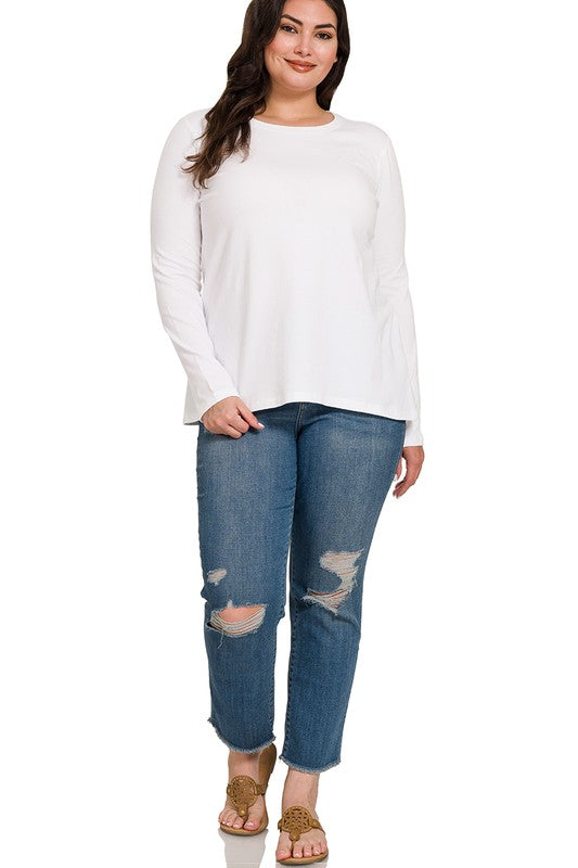 Zenana Clothing Plus Size Cotton Crew Neck Long Sleeve T-Shirt Top
