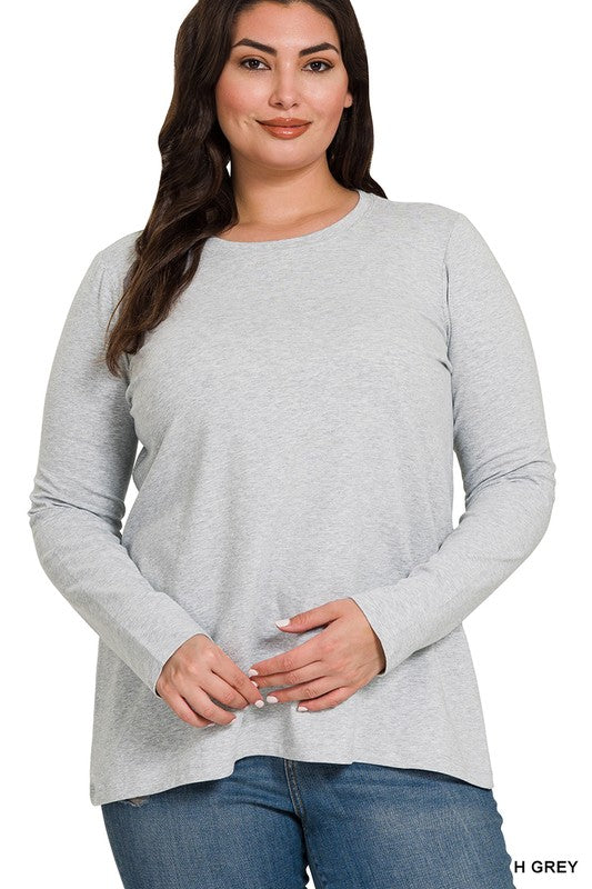 Zenana Clothing Plus Size Cotton Crew Neck Long Sleeve T-Shirt Top