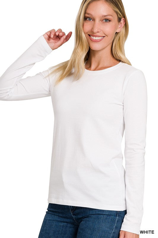 Zenana Clothing Cotton Crew Neck Long Sleeve T-Shirt Top