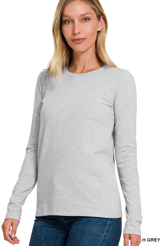 Zenana Clothing Cotton Crew Neck Long Sleeve T-Shirt Top