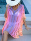 Blueberi B Women's Openwork Contrast V-Neck Cover-Up Polyester One Size