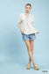 Umgee cream textured v-neck short-sleeve blouse with lace trim