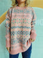 Blueberi B Women’s Geometric Round Neck Dropped Shoulder Sweater Polyester Acrylic One Size