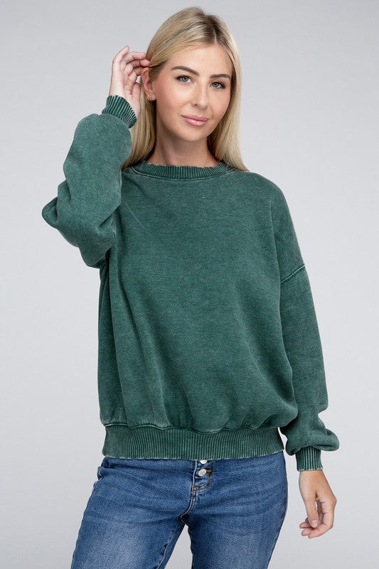 Acid Wash Long Sleeve Fleece Oversized Pullover